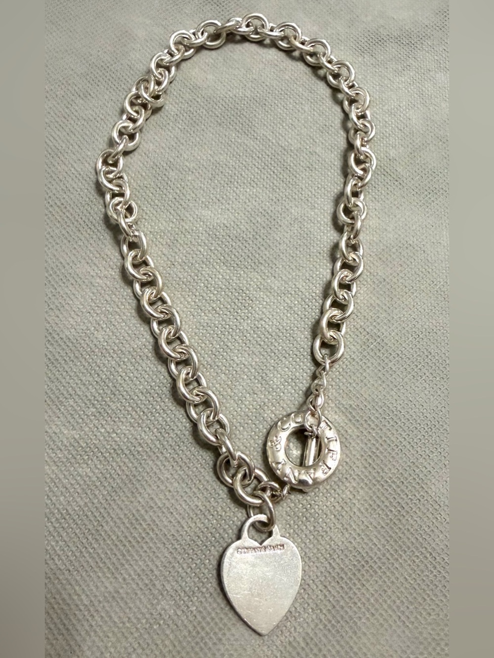 Tiffany & Co. Sterling Silver Blank Heart Tag Toggle Choker Rolo Chain Necklace